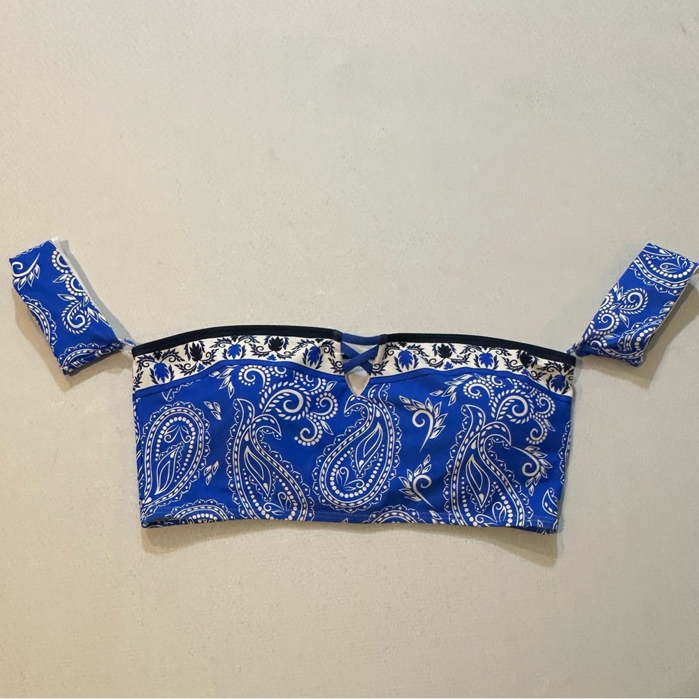 Bari Blue Paisley Bandeau Bikini Top Size M